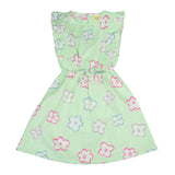 Clothe Funn Girls Cotton Floral Printed Knee-Length Dress with Bow, Green