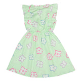 Clothe Funn Girls Cotton Floral Printed Knee-Length Dress with Bow, Green