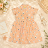 Clothe Funn Girls Cotton Floral Printed Knee-Length Dress, Orange