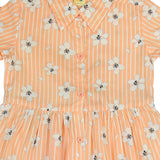 Clothe Funn Girls Cotton Floral Printed Knee-Length Dress, Orange