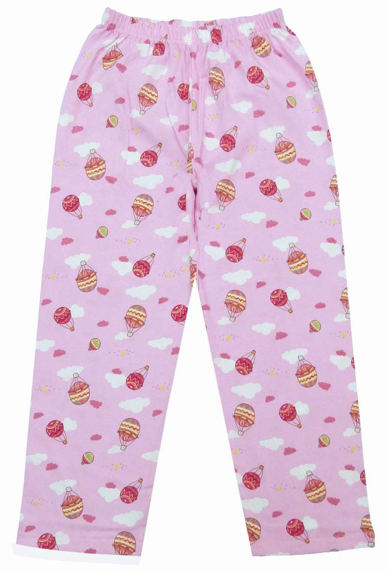 Clothe Funn Girls Printed Cotton Half Sleeves T-Shirt & Full Pant Nightwear Set, White & Pink AOP