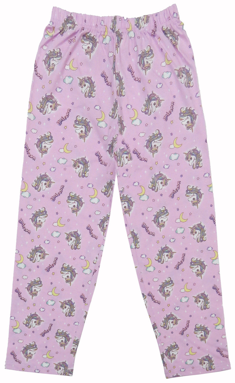 Clothe Funn Girls Printed Cotton Half Sleeves T-Shirt & Full Pant Nightwear Set, White & Purple AOP