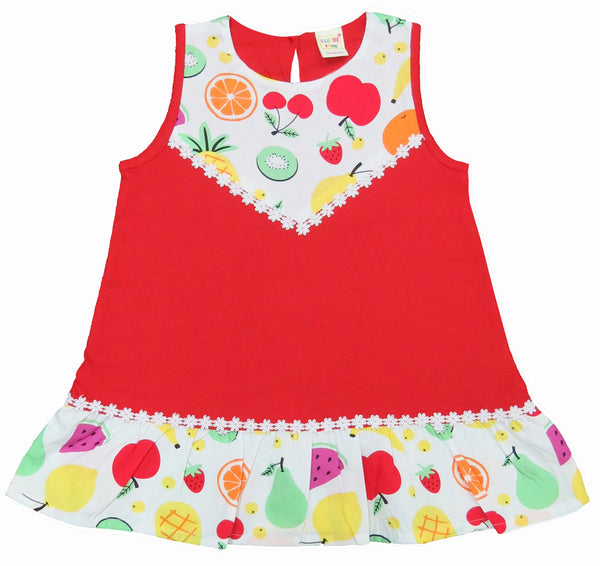 Clothe Funn New Born Baby Girl's Sleeveless Frock, Red/White AOP