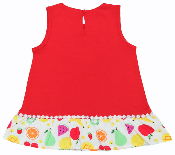 Clothe Funn New Born Baby Girl's Sleeveless Frock, Red/White AOP