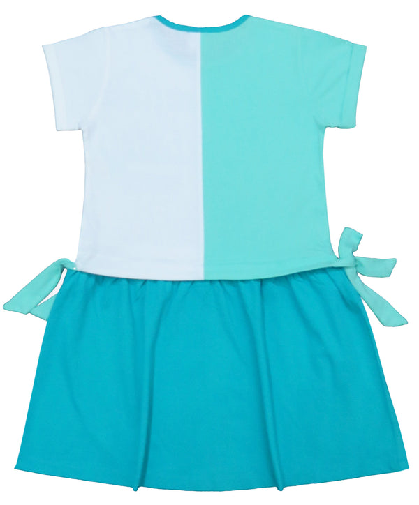 Clothe Fun Girls Fancy Textured Frock With Waist Knott, White & Mint