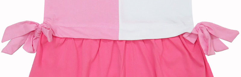 Clothe Fun Girls Fancy Textured Frock With Waist Knott, White & Pink