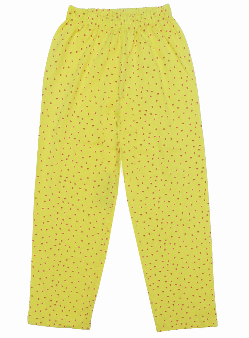 Clothe Funn Girls Printed Cotton Half Sleeves T-Shirt & Full Pant Nightwear Set, Neon Green & Yellow