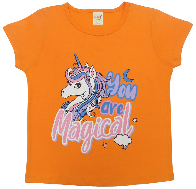 Clothe Funn Girls Cotton Nightwear Set, Orange & Off White