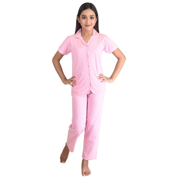 Clothe Funn Girls Night Suit, Baby Pink AOP