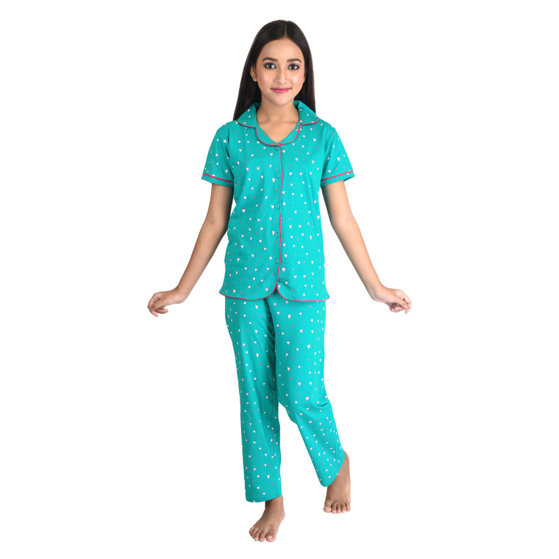 Clothe Funn Girls Night Suit, Sea Green