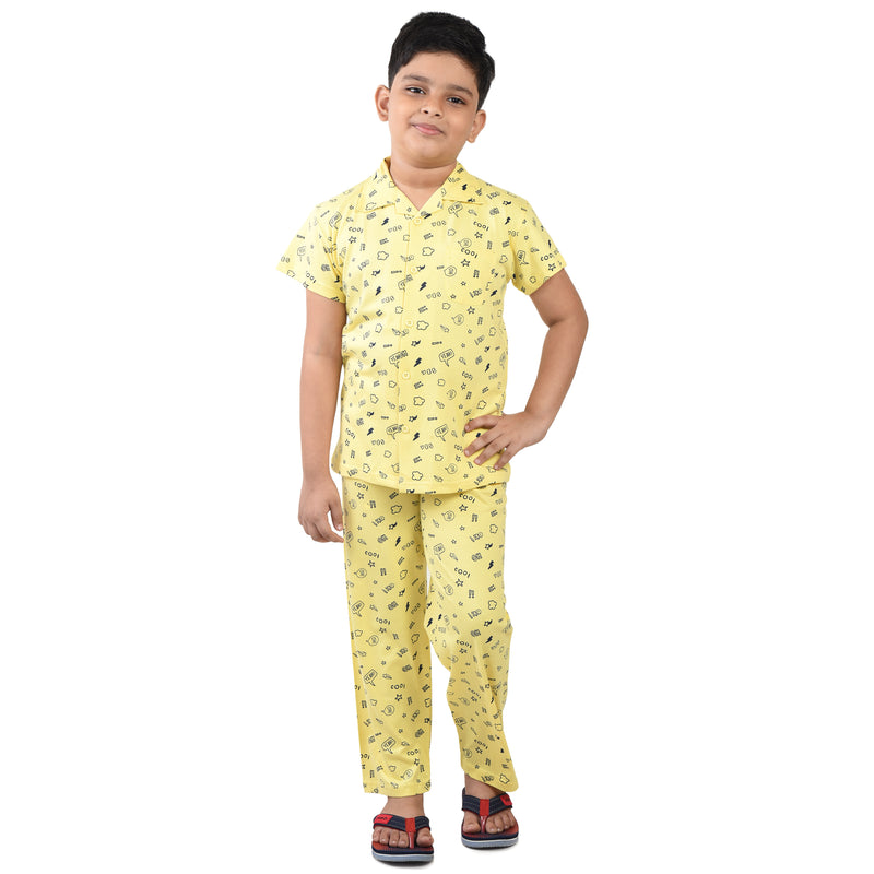 Clothe Funn Boys Night Suit, Yellow AOP