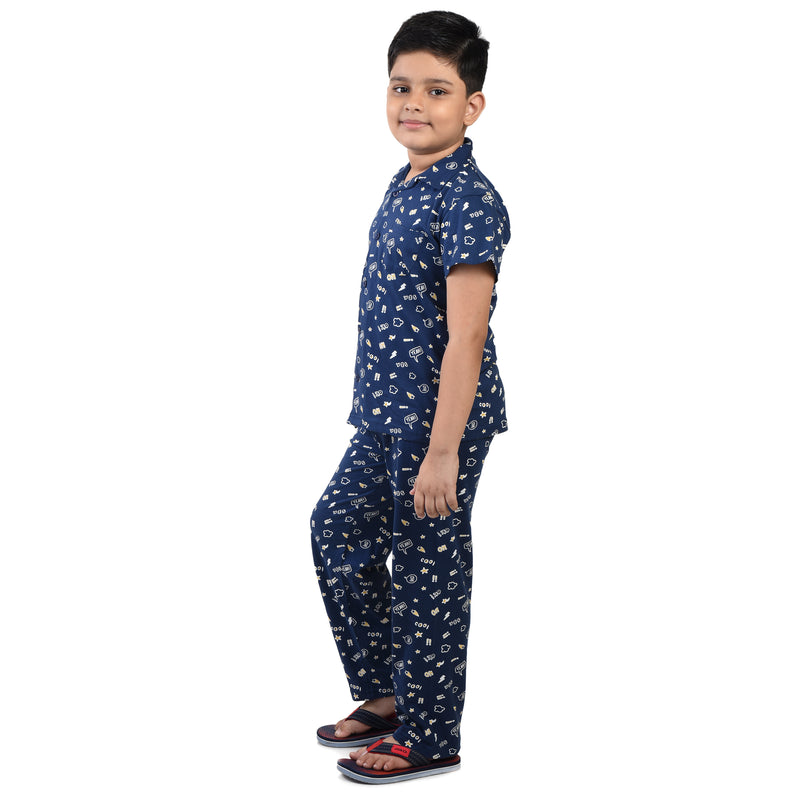 Clothe Funn Boys Night Suit, Navy AOP