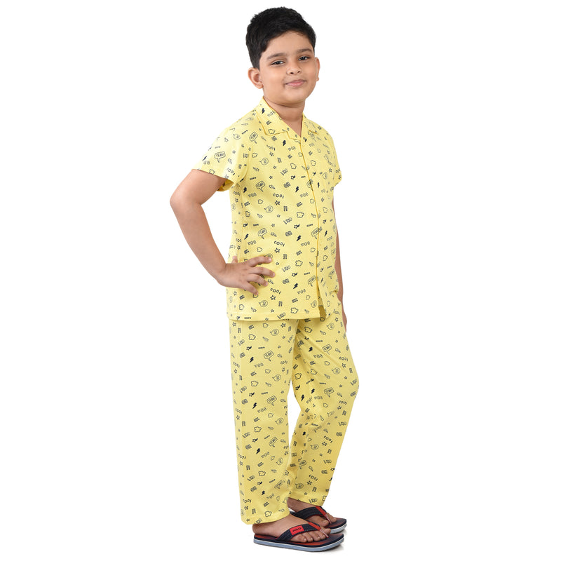 Clothe Funn Boys Night Suit, Yellow AOP