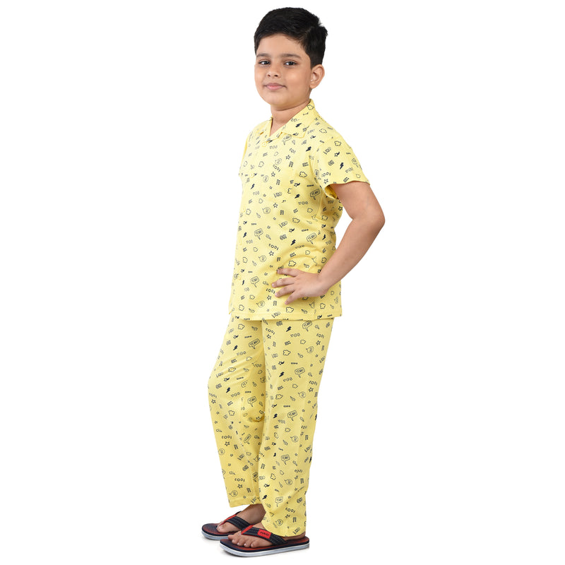 Clothe Funn Boys Night Suit, Yellow AOP