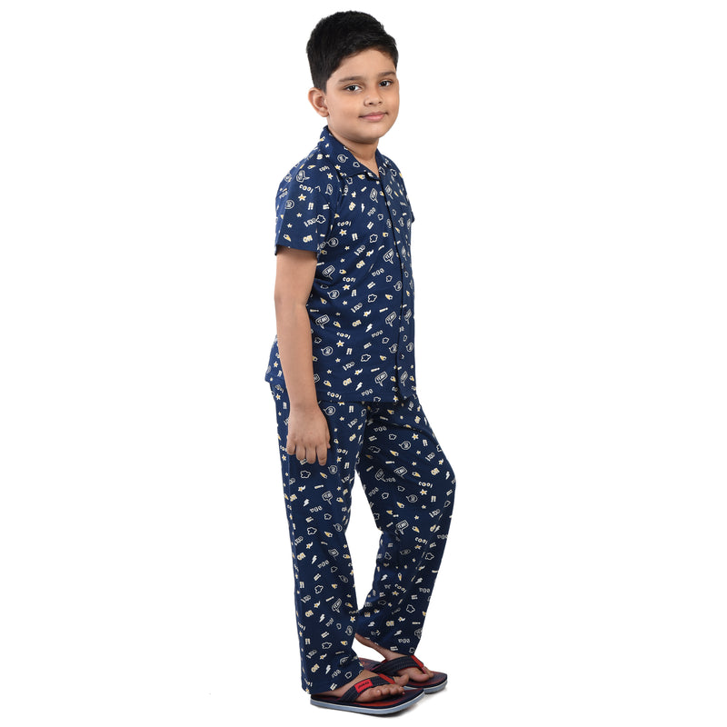 Clothe Funn Boys Night Suit, Navy AOP