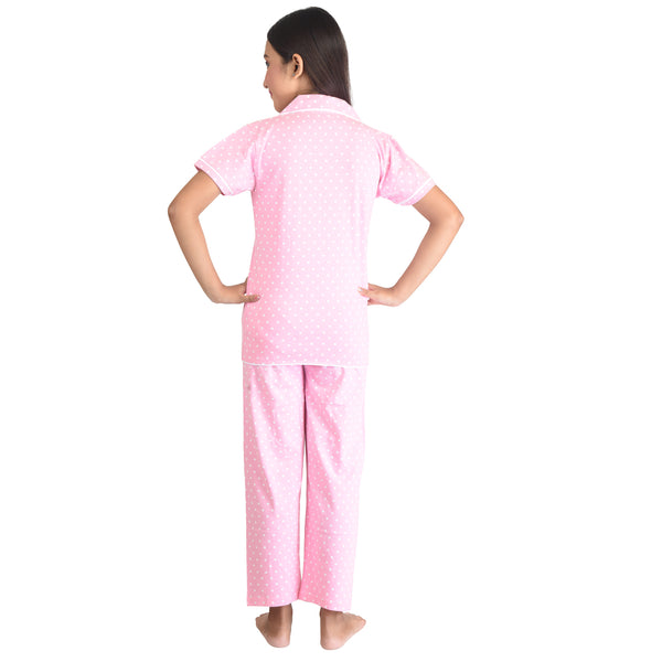 Clothe Funn Girls Night Suit, Baby Pink AOP