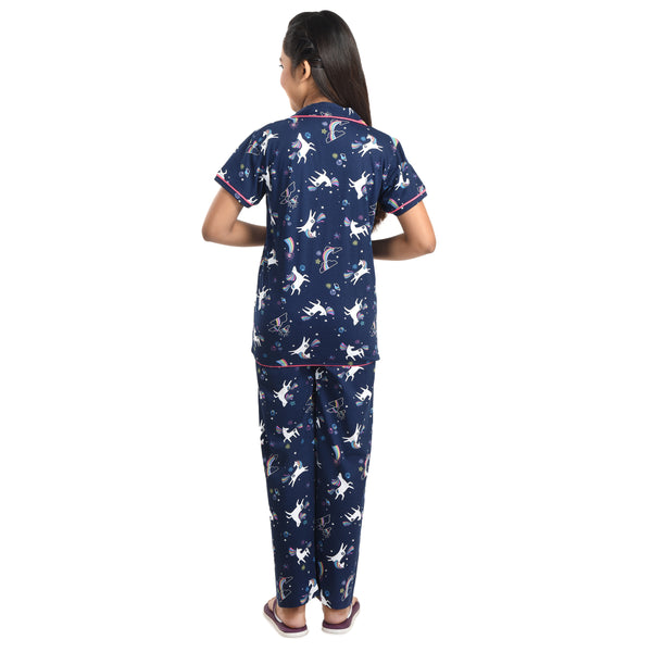 Clothe Funn Girls Night Suit, Navy AOP