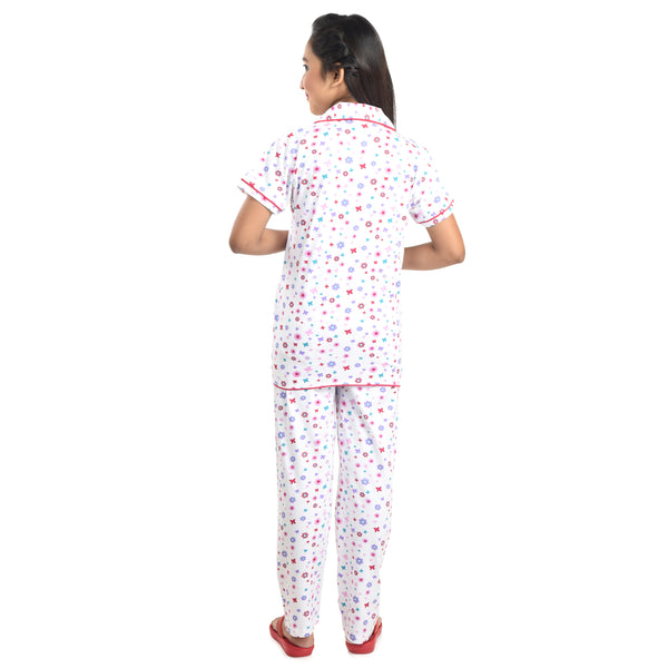 Clothe Funn Girls Night Suit, White AOP