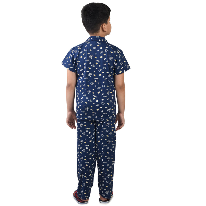 Clothe Funn Boys Night Suit, Navy AOP