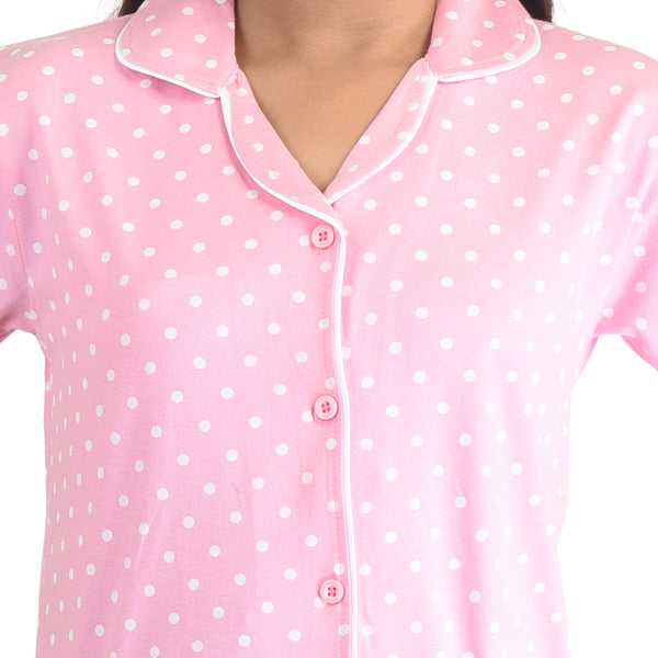 Clothe Funn Girls Night Suit, Baby Pink AOP