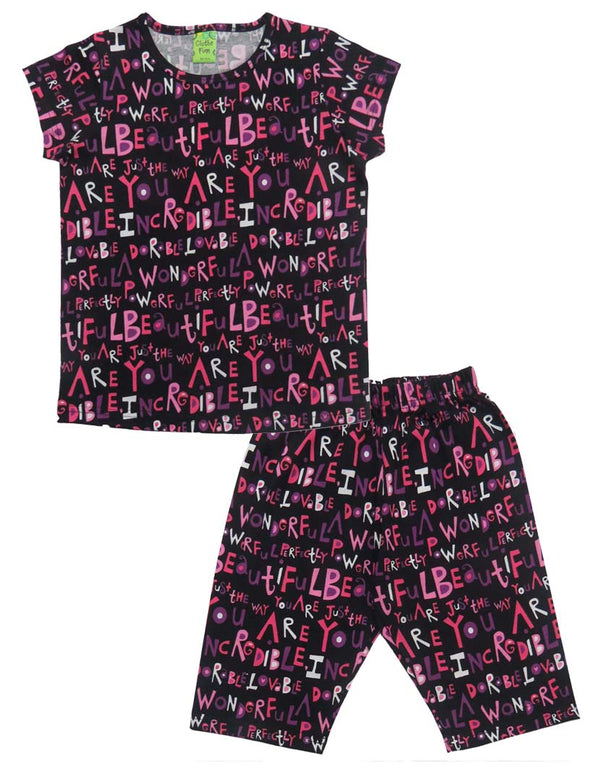 Clothe Funn Girls Nightwear Set, Coordinate Set, Black AOP