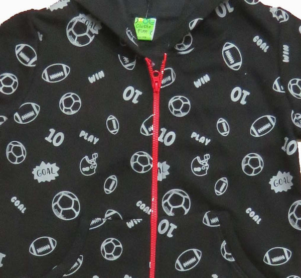 Clothe Funn Boys Hood Jacket With Zipper, Black AOP