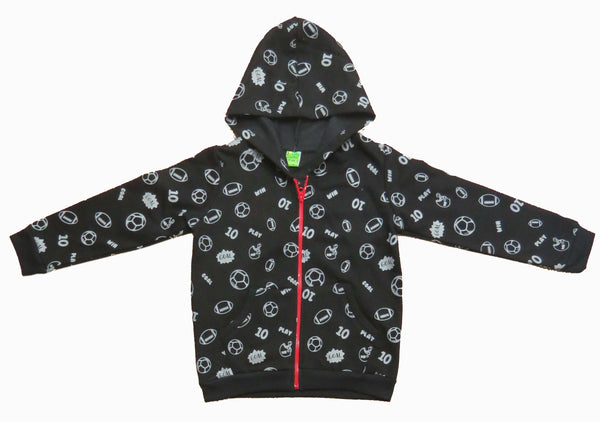 Clothe Funn Boys Hood Jacket With Zipper, Black AOP