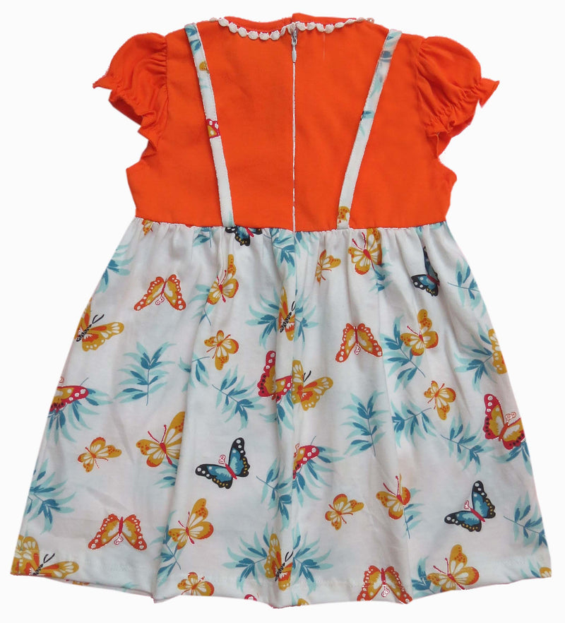 Clothe funn New Born Baby Girls Trendy Dress With Lace, Orange/White