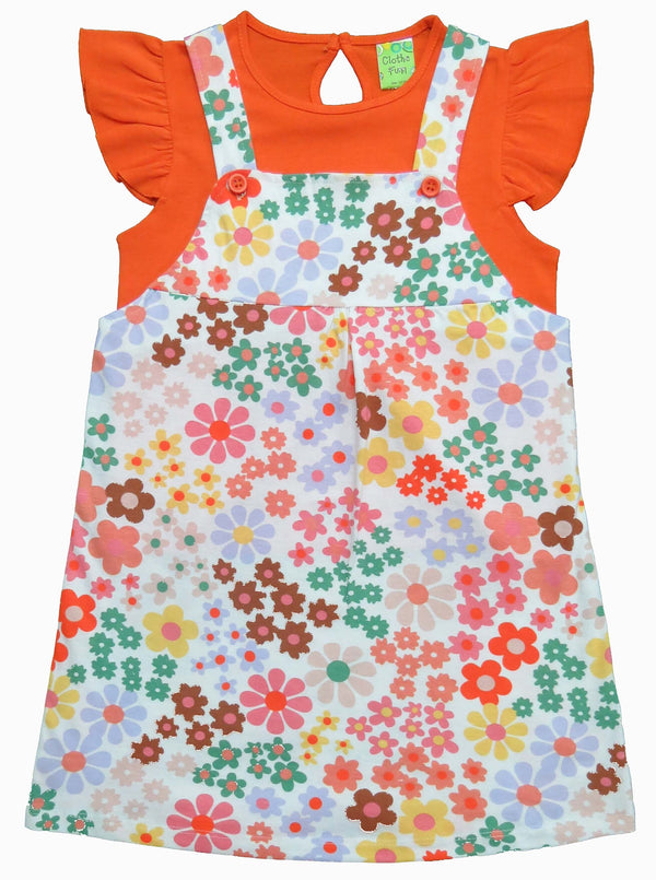 Clothe Funn New Born Baby Girl Dress, Off White/Orange