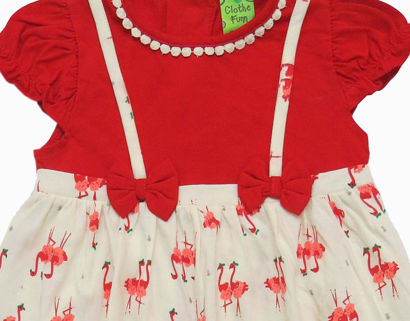 Clothe funn New Born Baby Girls Trendy Dress With Lace, Red/Offwhite