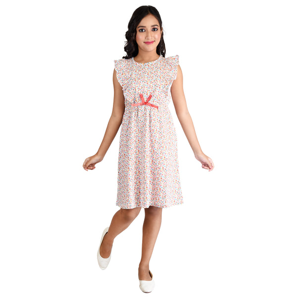 Clothe Funn Girls Frock, White Aop