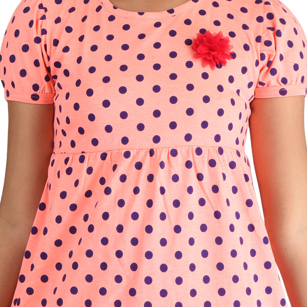 Clothe Funn Girls Frock, Neon Orange(Dotted)