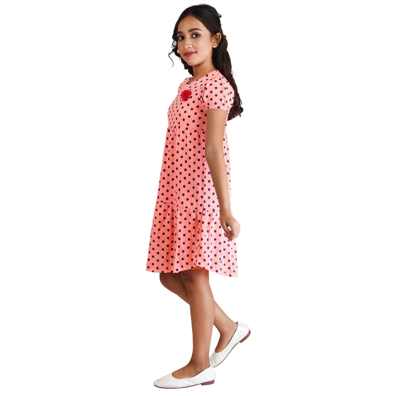 Clothe Funn Girls Frock, Neon Orange(Dotted)