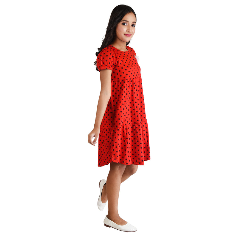 Clothe Funn Girls Frock, Red(Dotted)