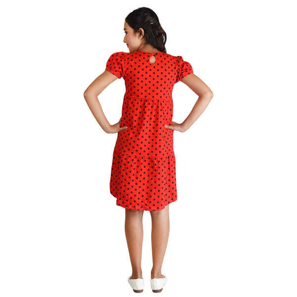 Clothe Funn Girls Frock, Red(Dotted)