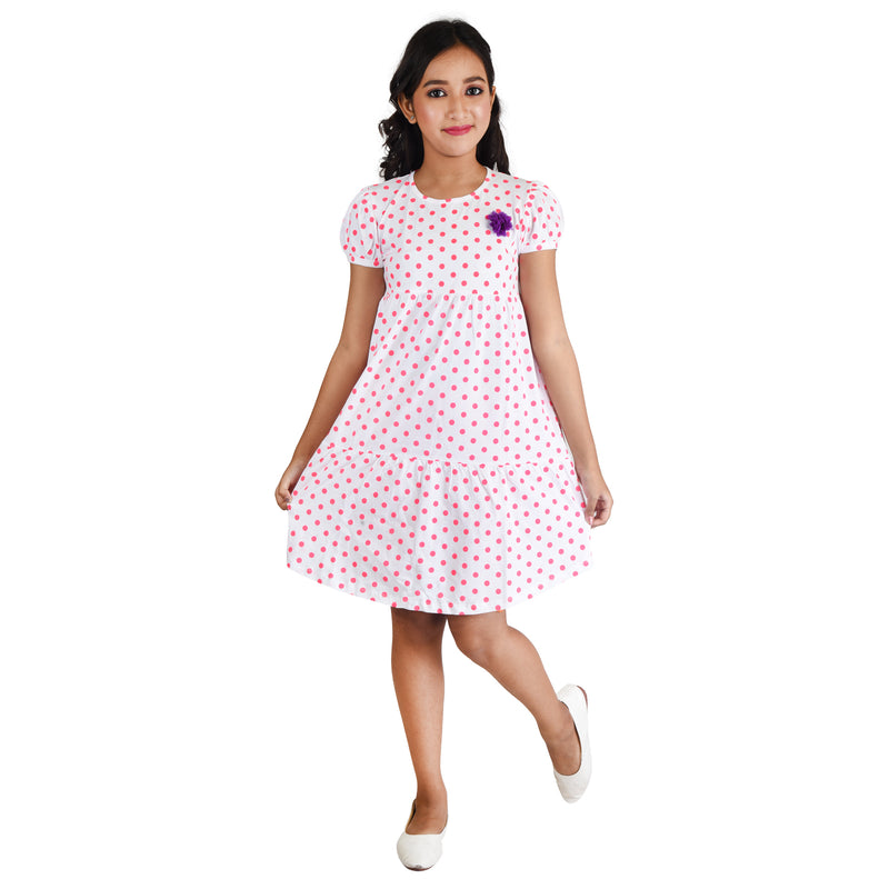 Clothe Funn Girls Frock, White(Dotted)