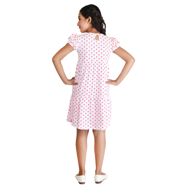 Clothe Funn Girls Frock, White(Dotted)