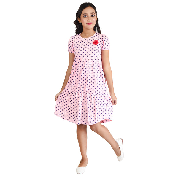 Clothe Funn Girls Frock, Pink(Dotted)