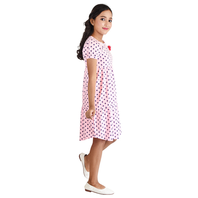 Clothe Funn Girls Frock, Pink(Dotted)