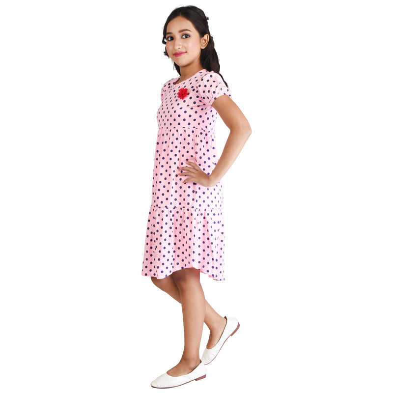 Clothe Funn Girls Frock, Pink(Dotted)