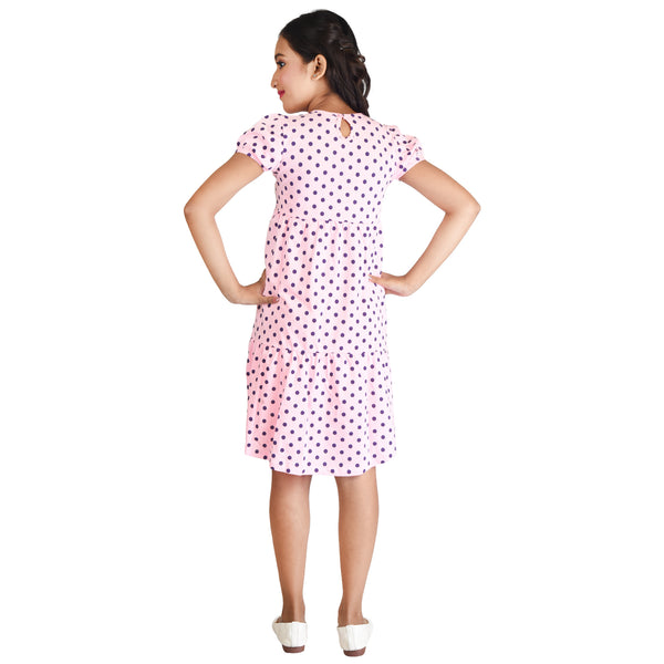 Clothe Funn Girls Frock, Pink(Dotted)