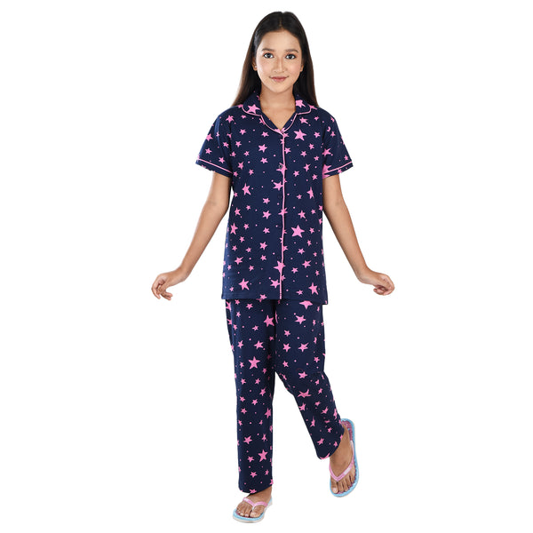 Clothe Funn Girls Night Suit, Navy Star AOP