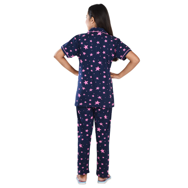 Clothe Funn Girls Night Suit, Navy Star AOP