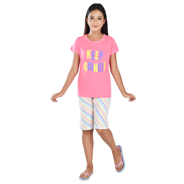 Clothe Funn Girls Coordinate Set,Girls Nightwear Set, Neon Pink AOP