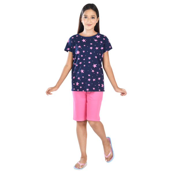 Clothe Funn Girls Coordinate Set,Girls Nightwear Set, Navy / Pink