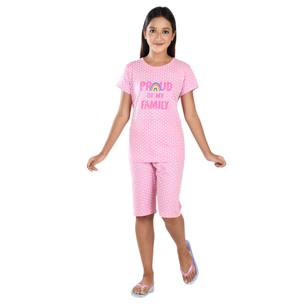 Clothe Funn Girls Coordinate Set,Girls Nightwear Set, Pink AOP