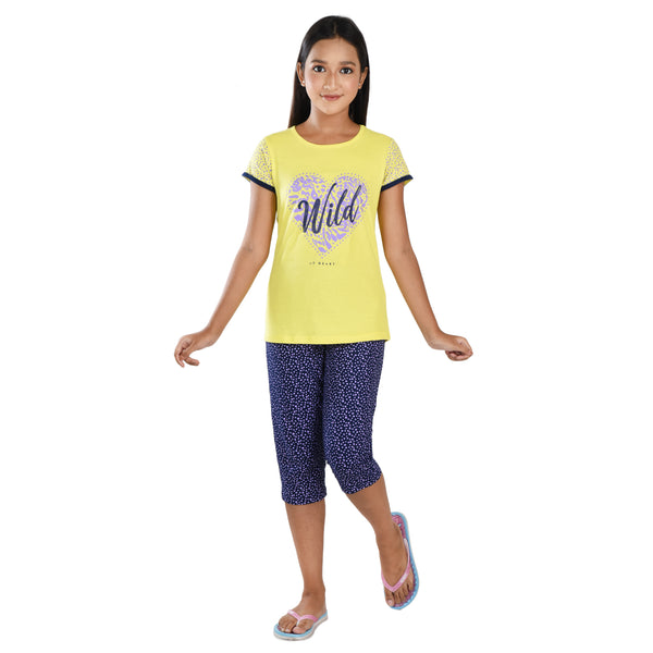 Clothe Funn Girls Set, Yellow,Navy AOP