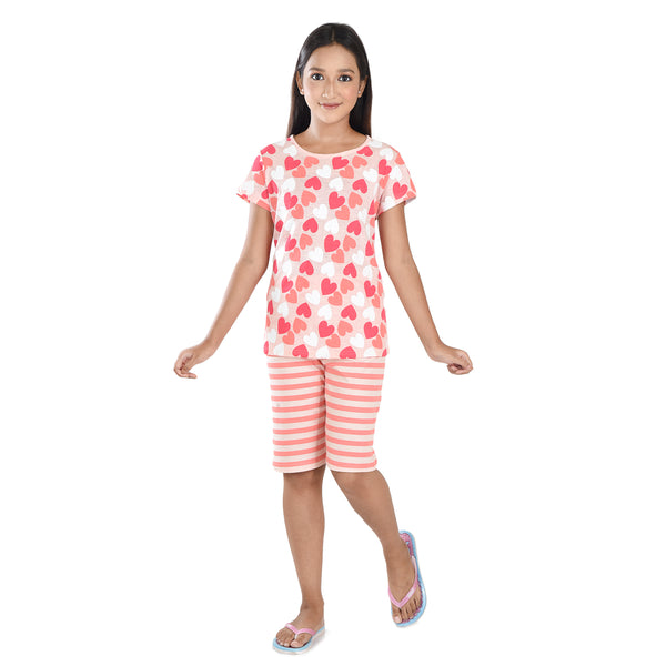 Clothe Funn Girls Coordinate Set,Girls Nightwear Set, Peach