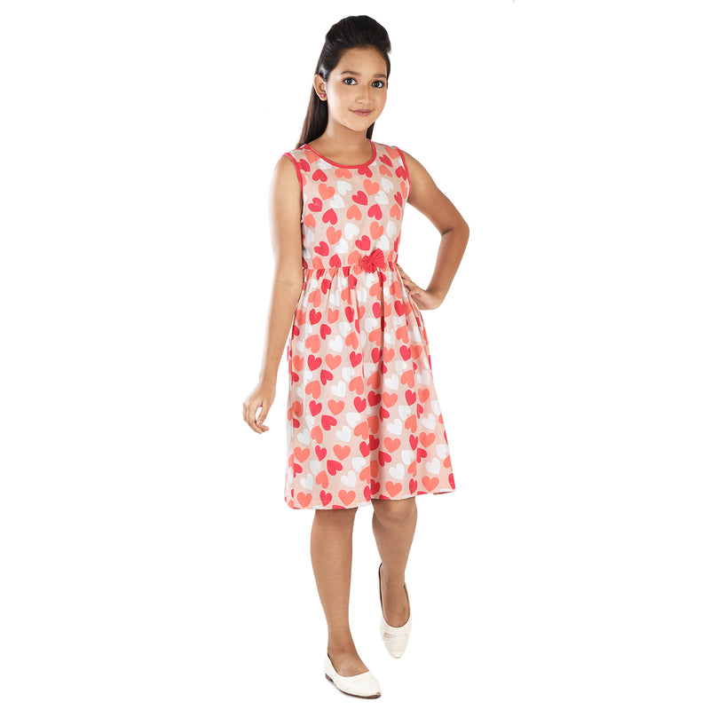 Clothe Funn Girls Sleevless Frock, Peach