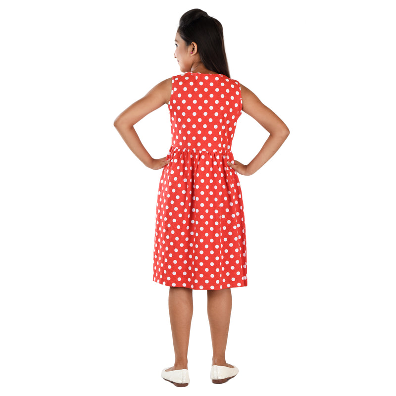 Clothe Funn Girls Sleevless Frock, Red Polka